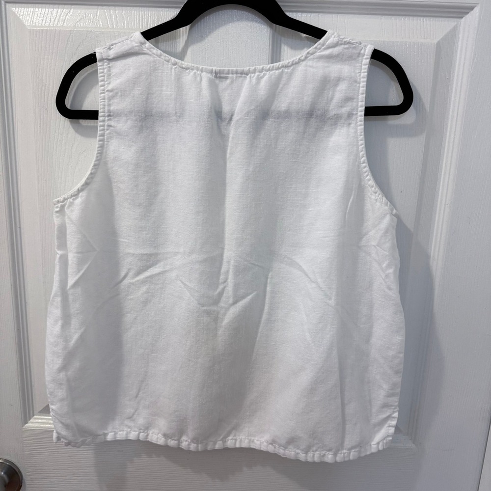 Vintage Hot Cotton Women M 100% Linen Sleeveless Top Cropped Set White Lagenlook - Picture 4 of 12
